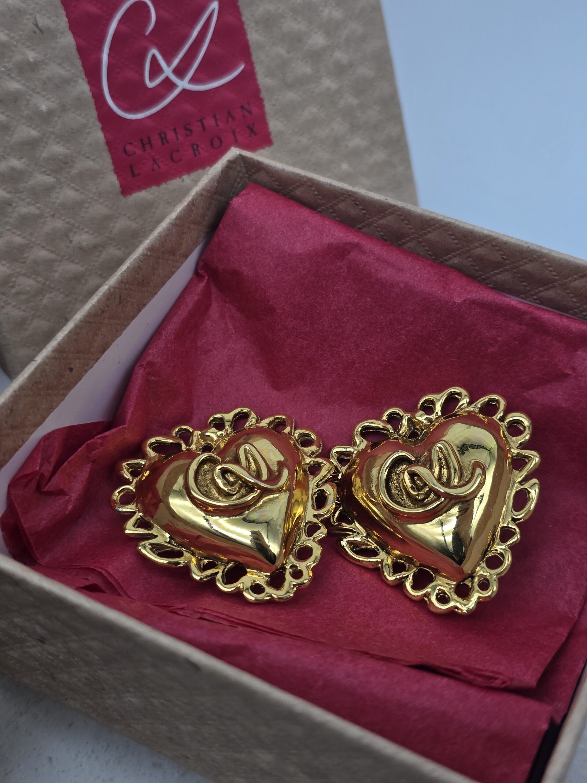 LACROIX - klasyczne klipsy vintage z monogramem CL w kształcie serca